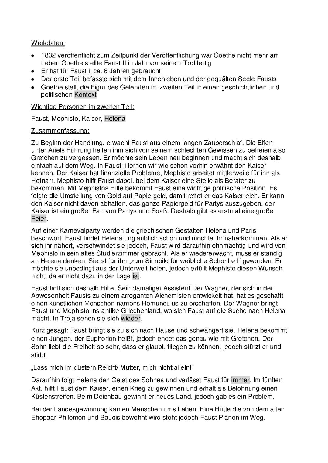 Faust 2 Zusammenfassung - Text PDF, Schlussmonolog und Szenen