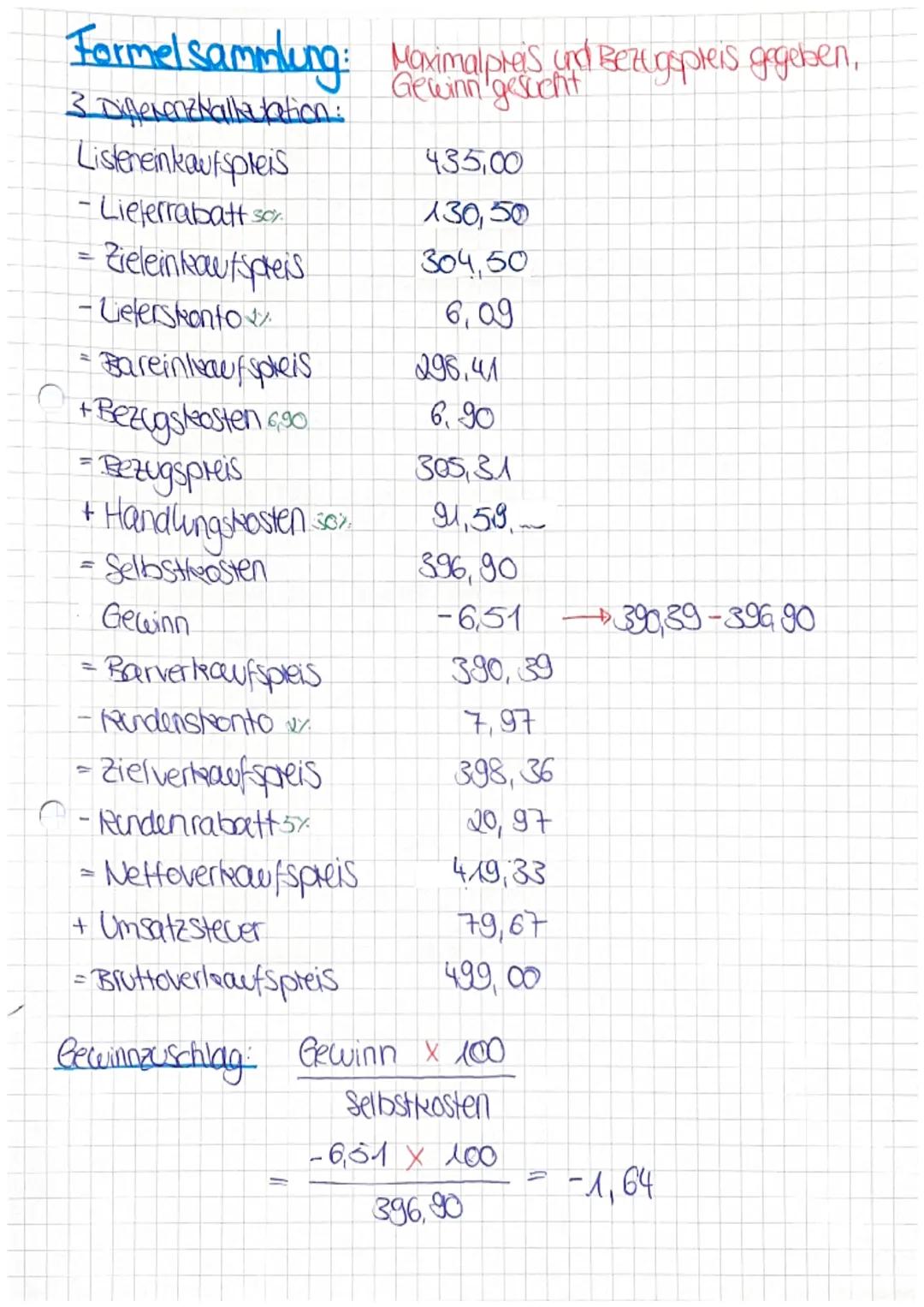 # Formel sammlung: Lisinenkaufspreis gegeten, Bruttoquentew/spiers

1. Vorwärtshalkulation:
gesucht

Listeneinkaufspreis
530,00

- Lieferrab
