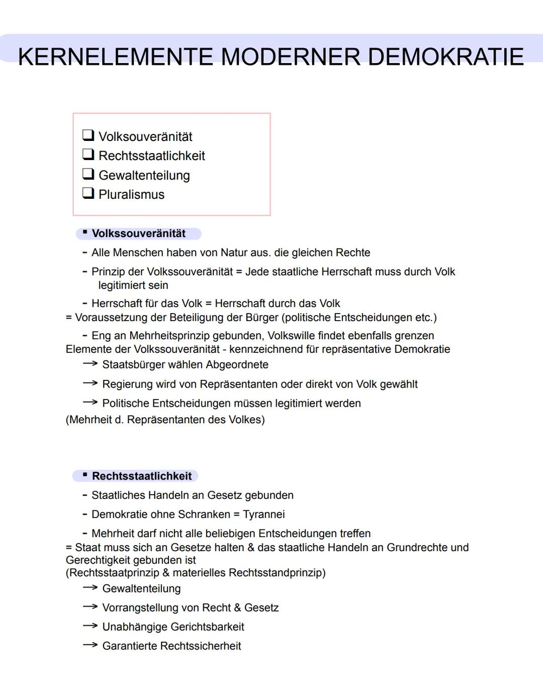 KERNELEMENTE MODERNER DEMOKRATIE
Volksouveränität
Rechtsstaatlichkeit
Gewaltenteilung
Pluralismus
▪ Volkssouveränität
- Alle Menschen haben 