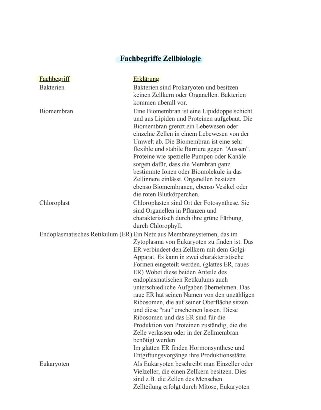 Eukaryoten:
→ Zellkern mit Kernhülle, diploid
→getrennte Reaktionsräume durch Membranen
→ diverse Organellen mit speziellen Funktionen (z.B.