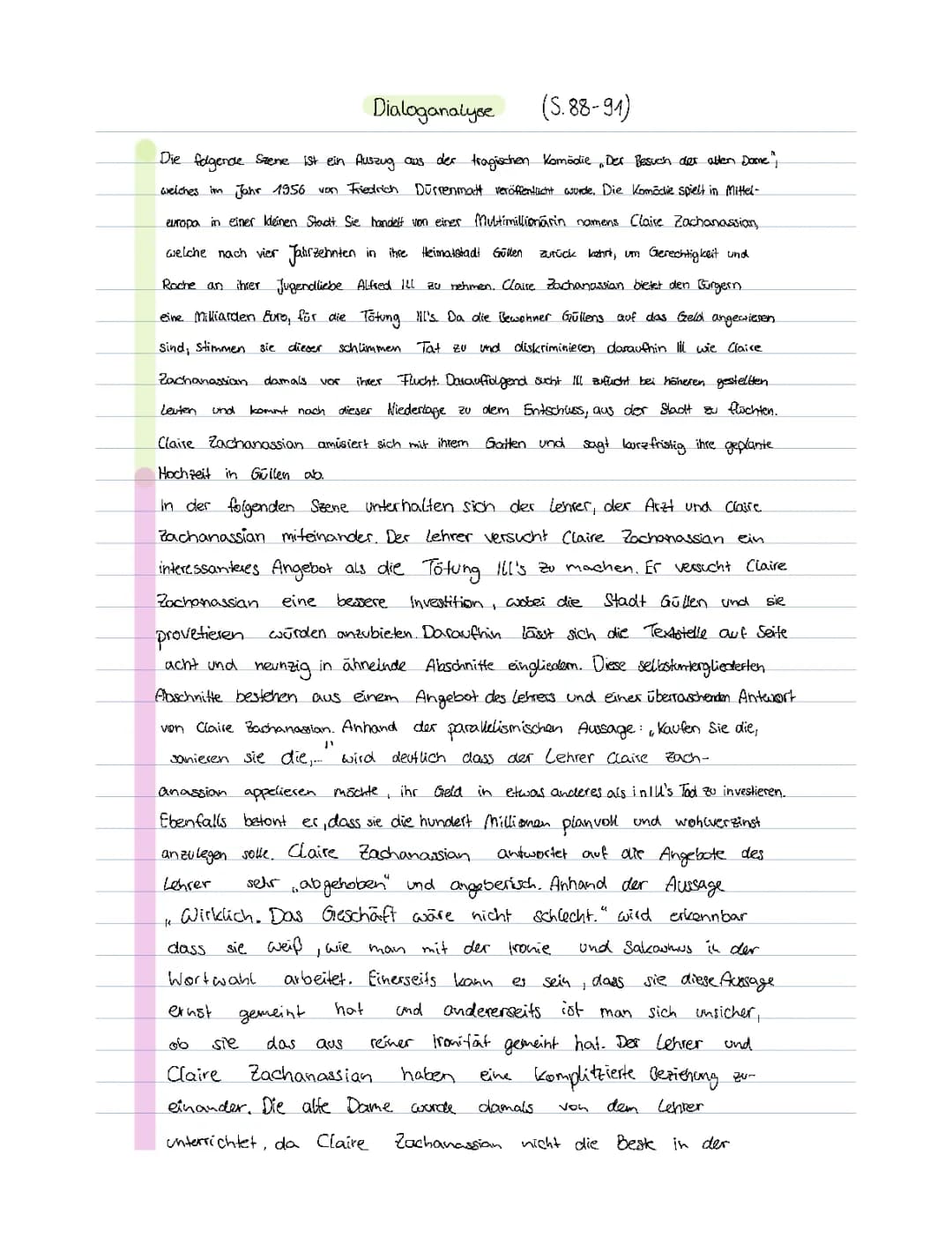 Dialoganalyse  „Der Besuch der alten Dame“ (S.88-91)