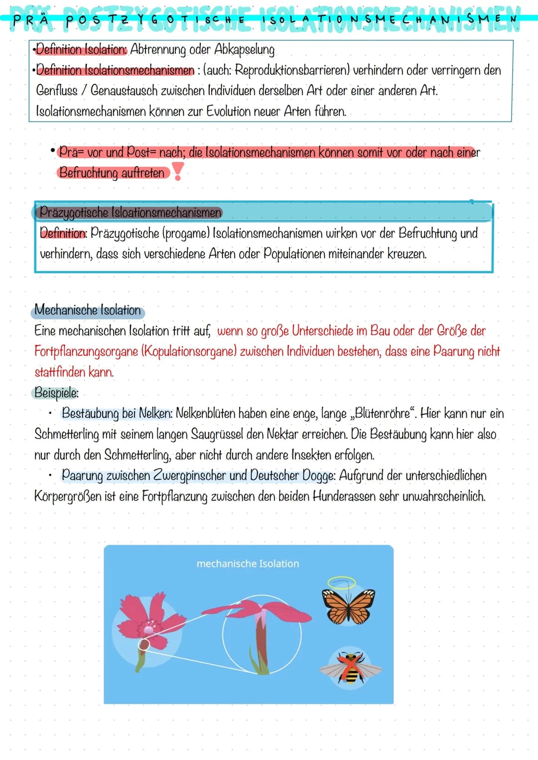 PRÀ POSTZYGOTISCHE ISOLATIONSMECHANISMEN
Definition Isolation: Abtrennung oder Abkapselung
Definition Isolationsmechanismen : (auch: Reprodu