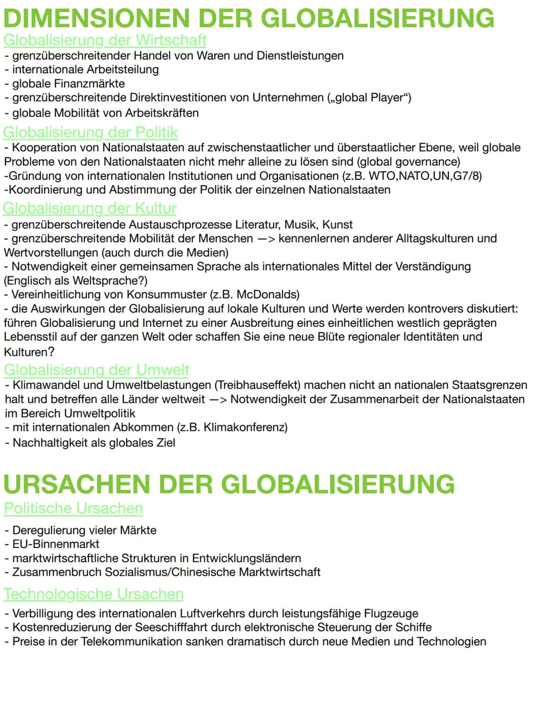 DIMENSIONEN DER GLOBALISIERUNG
Globalisierung der Wirtschaft
- grenzüberschreitender Handel von Waren und Dienstleistungen
internationale Ar