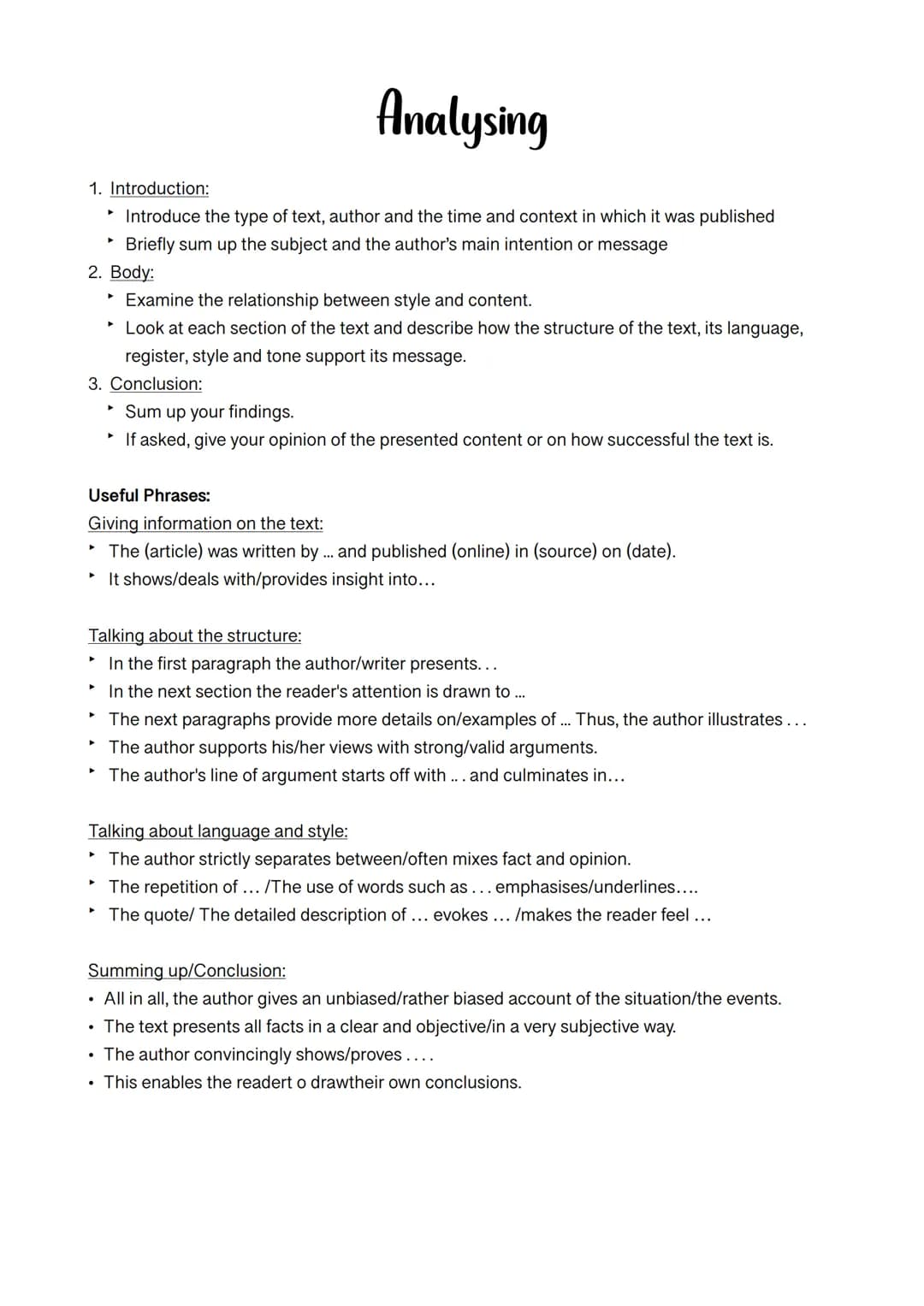 Hier to write an Analysis + How to write a comment + useful phrases 