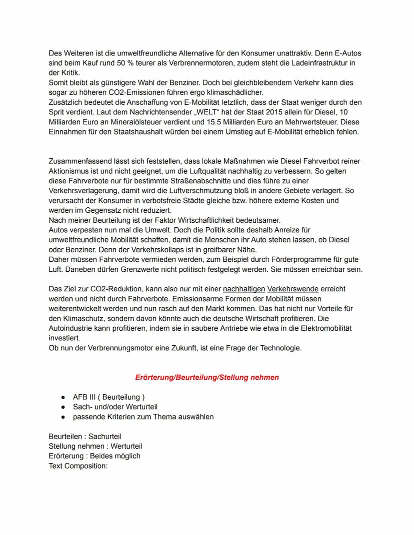 Erörtern Sie die Effizienz und Legitimität von Diesen Fahrverboten anhand ausgewählter
Kriterien zur politischen Urteilsfindung
Beziehen Sie