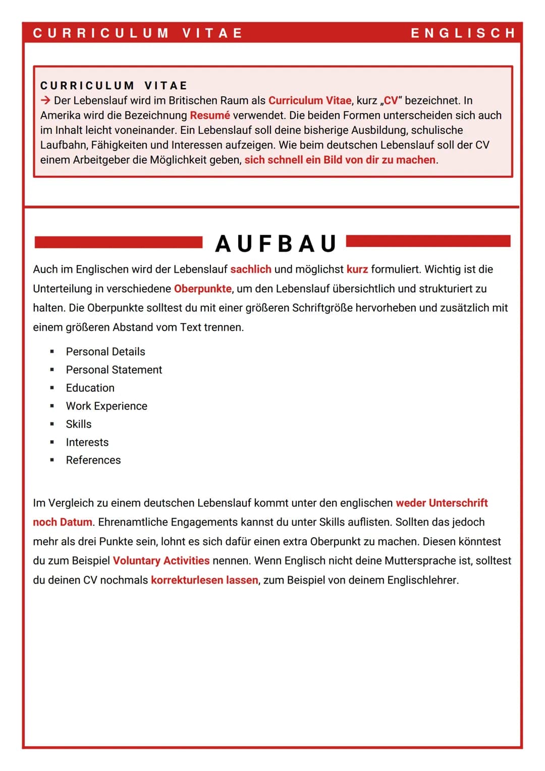 CURRICULUM VITAE
CURRICULUM VITAE
→ Der Lebenslauf wird im Britischen Raum als Curriculum Vitae, kurz ,,CV" bezeichnet. In
Amerika wird die 