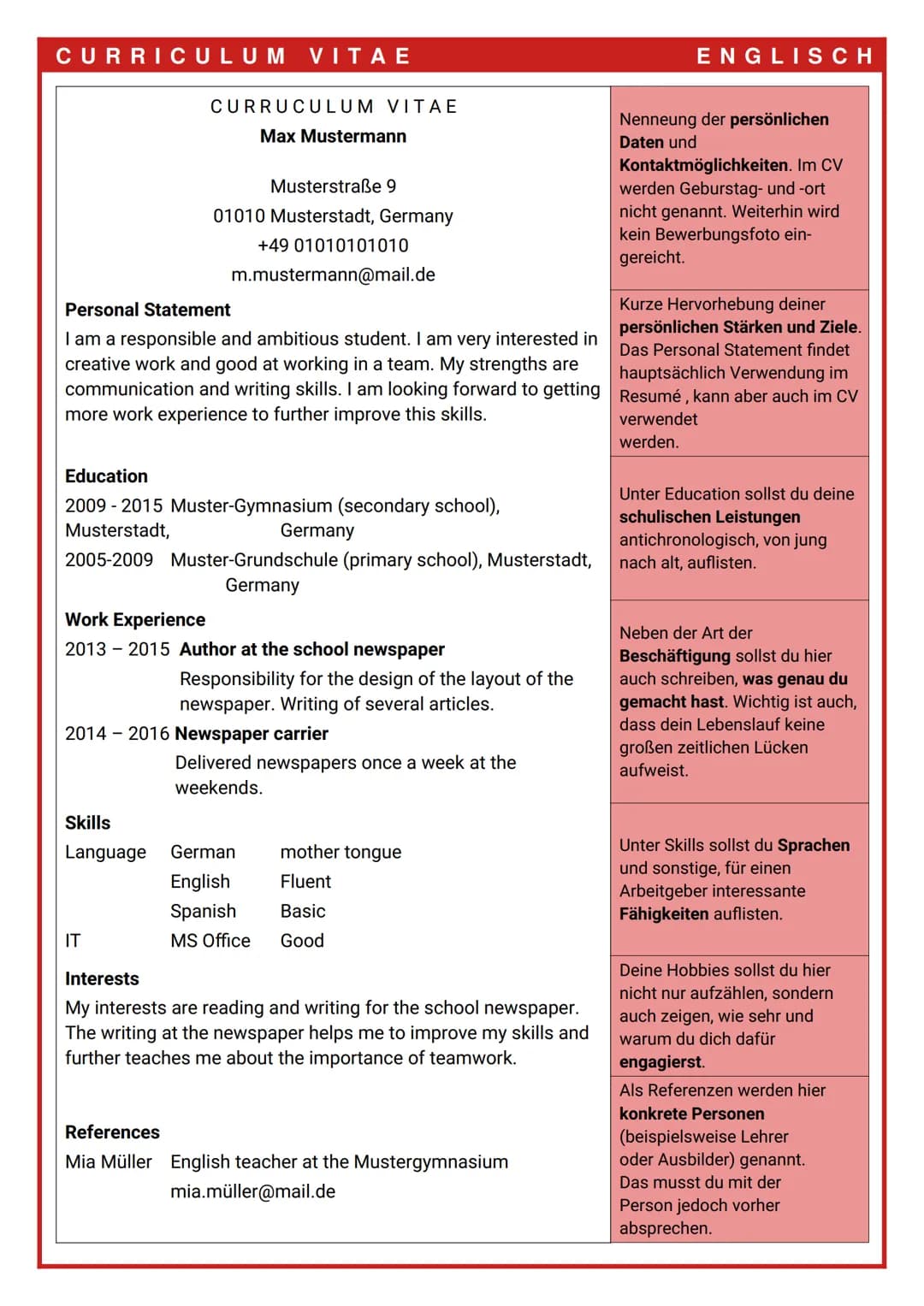 CURRICULUM VITAE
CURRICULUM VITAE
→ Der Lebenslauf wird im Britischen Raum als Curriculum Vitae, kurz ,,CV" bezeichnet. In
Amerika wird die 