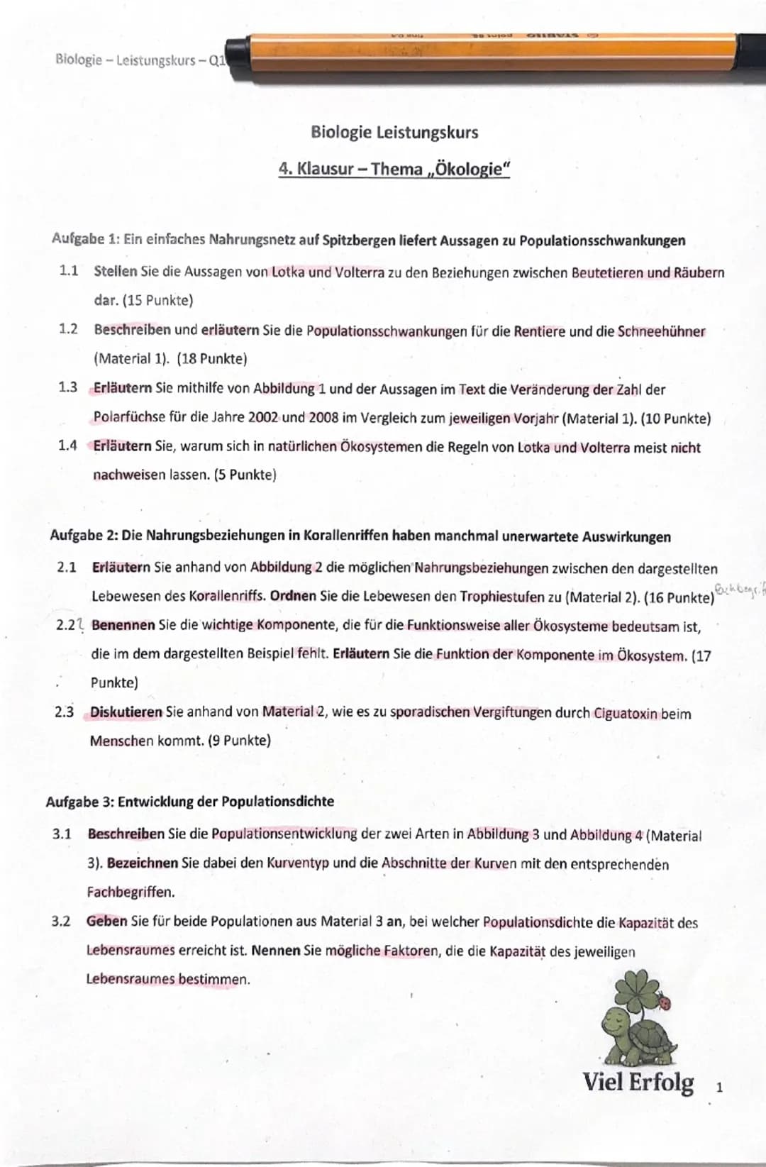 Biologie klausury
A. Die Rauber-Bute-Beziehung ist eine Wechselwirkung zwischen der Räuber- und Beutepopulation.
Es gibt insgesamt diei Cotk