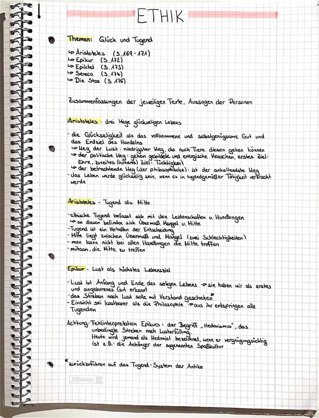 ETHIK
Themen: Glück und Tugend
LP Aristoteles (S. 169-171)
Lo Epikur (S.172)
Epiktet
(S.173)
Seneca
(S. 174)
Die Stoa (S. 176)
Zusammenfassu