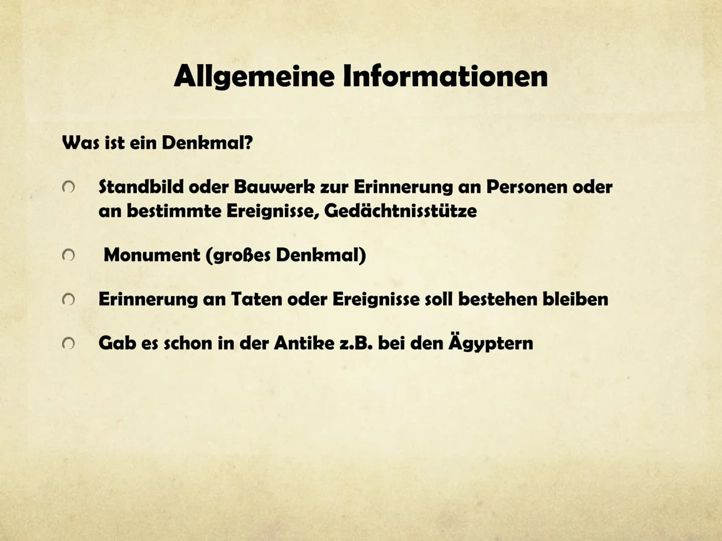 Denkmäler im
Deutschen Kaiserreich
GFS Geschichte
Marie-Sophie Pfeffer 8a Gliederung
1) Leitfrage
2) Allgemeine Informationen zu Denkmälern

