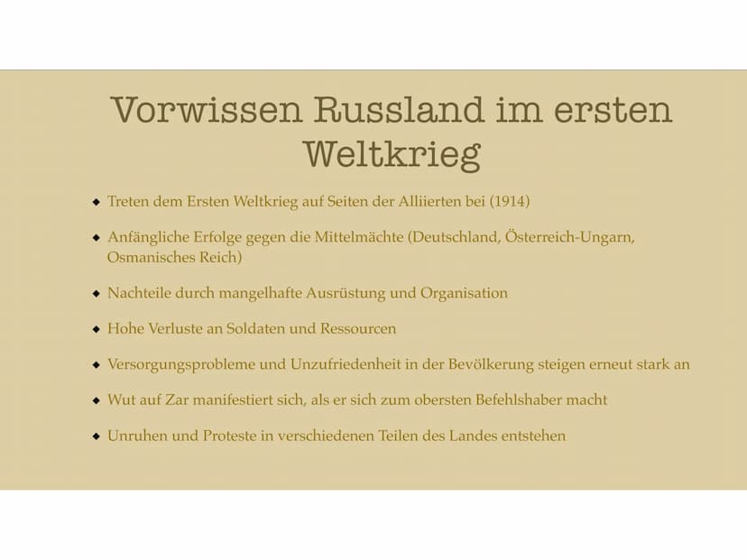 Ursachen und Anlässe für eine
Revolution Inhaltsverzeichnis
Russland in der Industrialisierung
Vorwissen
Ursachen Februarrevolution
Verlauf 
