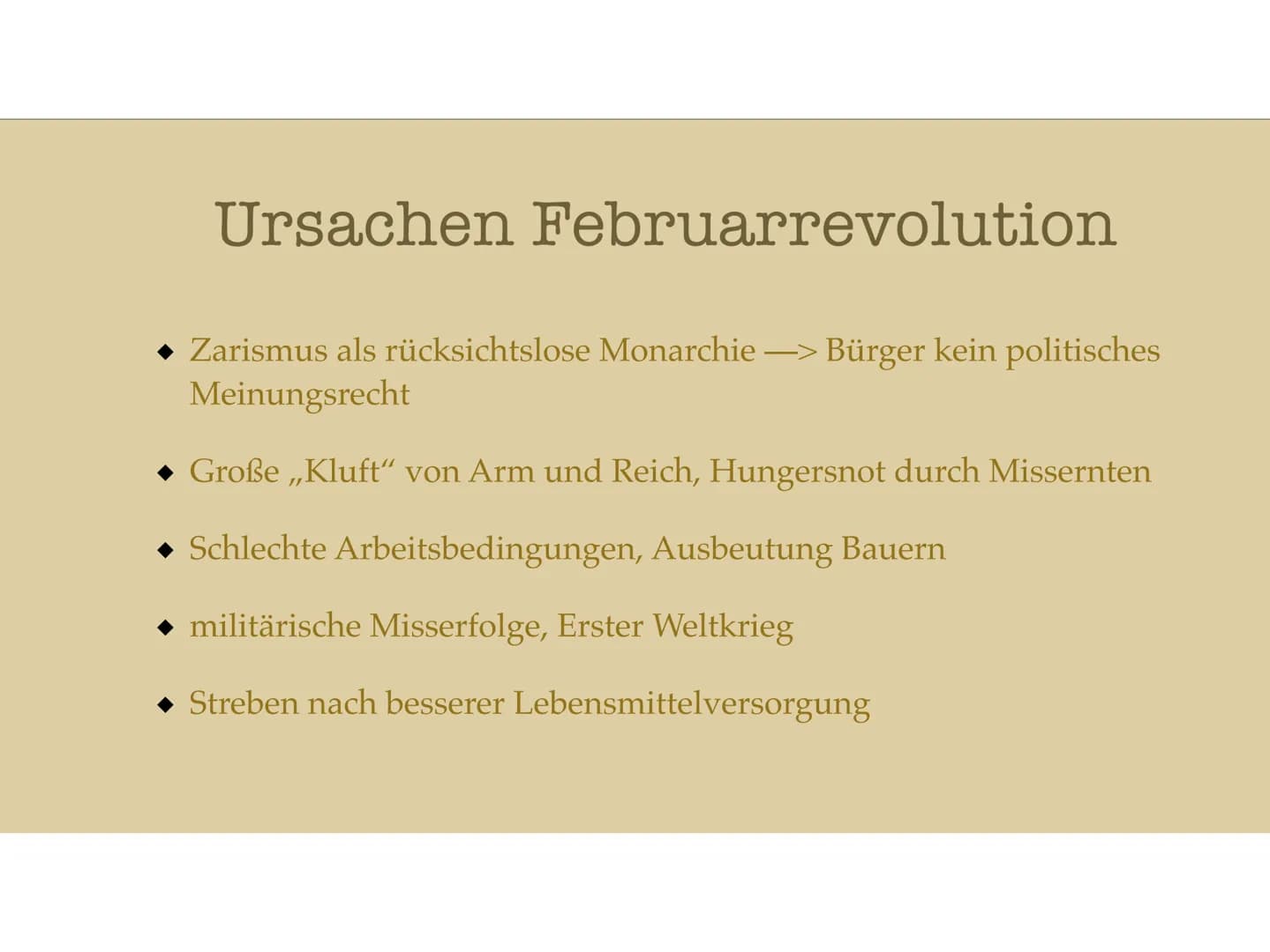 Ursachen und Anlässe für eine
Revolution Inhaltsverzeichnis
Russland in der Industrialisierung
Vorwissen
Ursachen Februarrevolution
Verlauf 