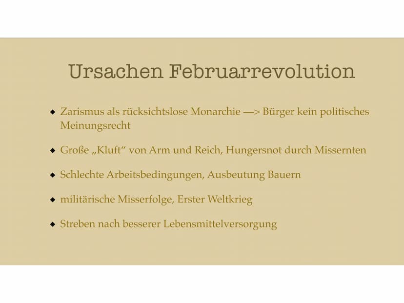 Ursachen und Anlässe für eine
Revolution Inhaltsverzeichnis
Russland in der Industrialisierung
Vorwissen
Ursachen Februarrevolution
Verlauf 
