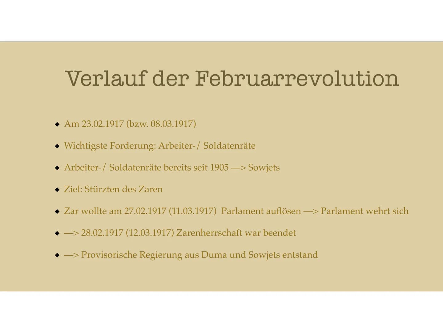 Ursachen und Anlässe für eine
Revolution Inhaltsverzeichnis
Russland in der Industrialisierung
Vorwissen
Ursachen Februarrevolution
Verlauf 
