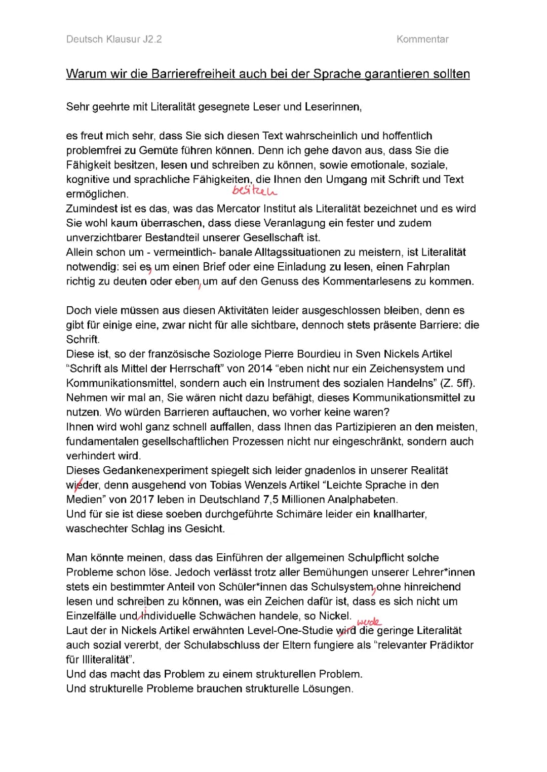 Kommentar Abi „Barrierefreiheit bei der Sprache“