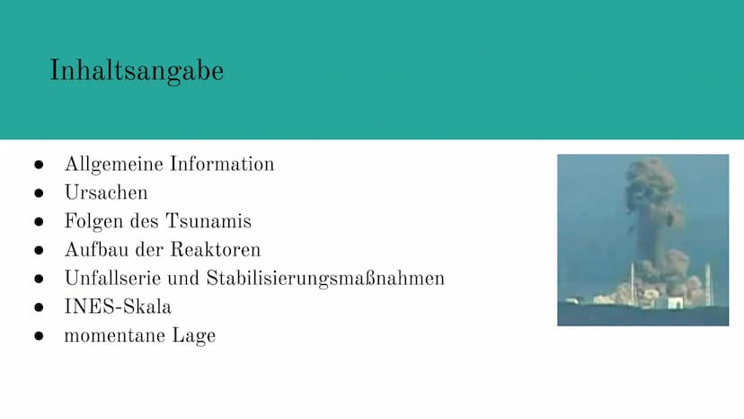 2009
Die Nuklearkatastrophe von Fukushima
Ⓒ Kyodo/REUTERS Inhaltsangabe
Allgemeine Information
Ursachen
Folgen des Tsunamis
Aufbau der Reakt