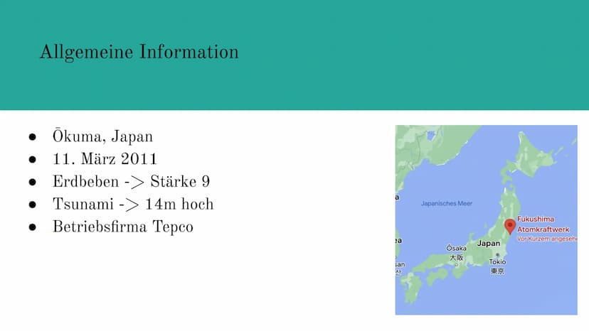 2009
Die Nuklearkatastrophe von Fukushima
Ⓒ Kyodo/REUTERS Inhaltsangabe
Allgemeine Information
Ursachen
Folgen des Tsunamis
Aufbau der Reakt