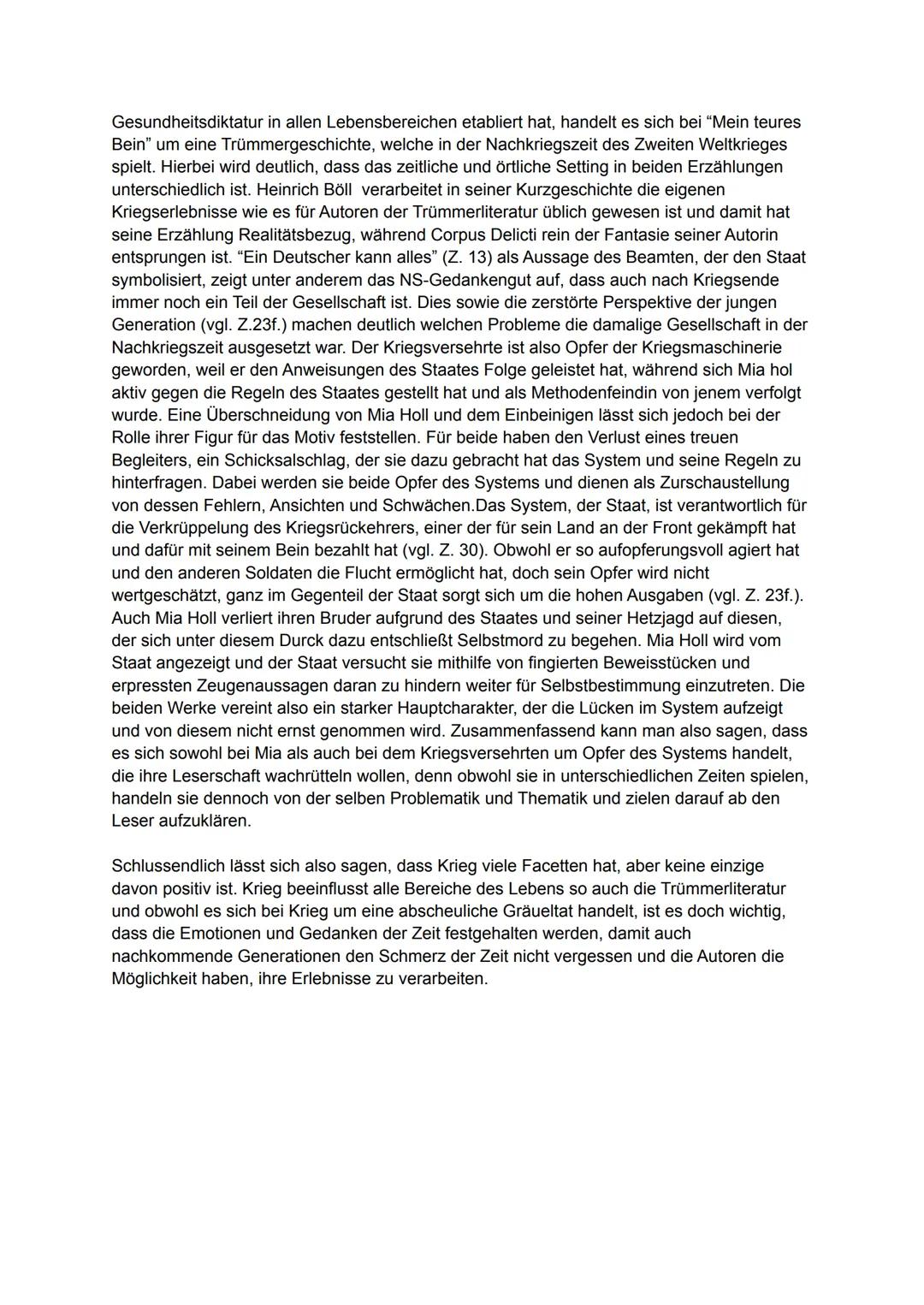 Format III (Epik) Epikanalyse - Mein teures Bein von Heinrich Böll
Hoffnungslosigkeit, Leid und Zukunftsängste - beherrschen in der Nachkrie