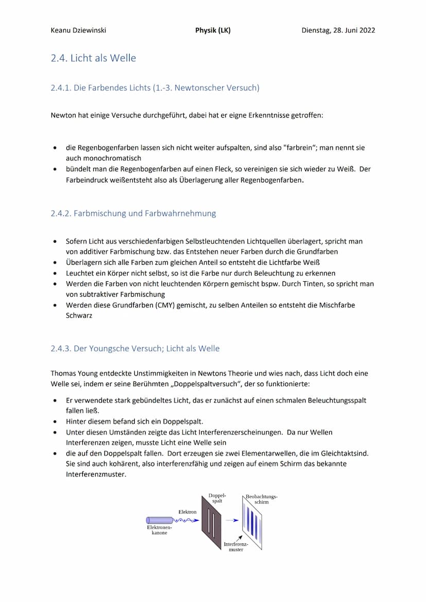 Keanu Dziewinski
Inhaltsverzeichnis
Physik (LK)
2.1. Entstehung und Ausbreitung mechanischer Wellen.
2.1.1. Mechanische Wellen: Entstehung, 