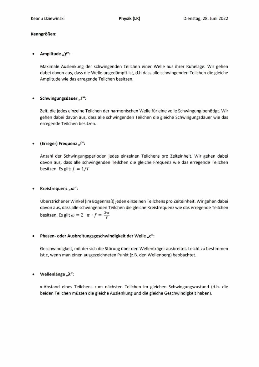 Keanu Dziewinski
Inhaltsverzeichnis
Physik (LK)
2.1. Entstehung und Ausbreitung mechanischer Wellen.
2.1.1. Mechanische Wellen: Entstehung, 