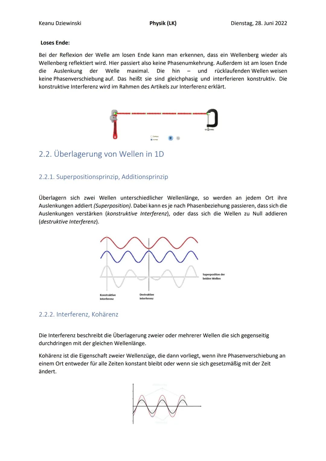 Keanu Dziewinski
Inhaltsverzeichnis
Physik (LK)
2.1. Entstehung und Ausbreitung mechanischer Wellen.
2.1.1. Mechanische Wellen: Entstehung, 