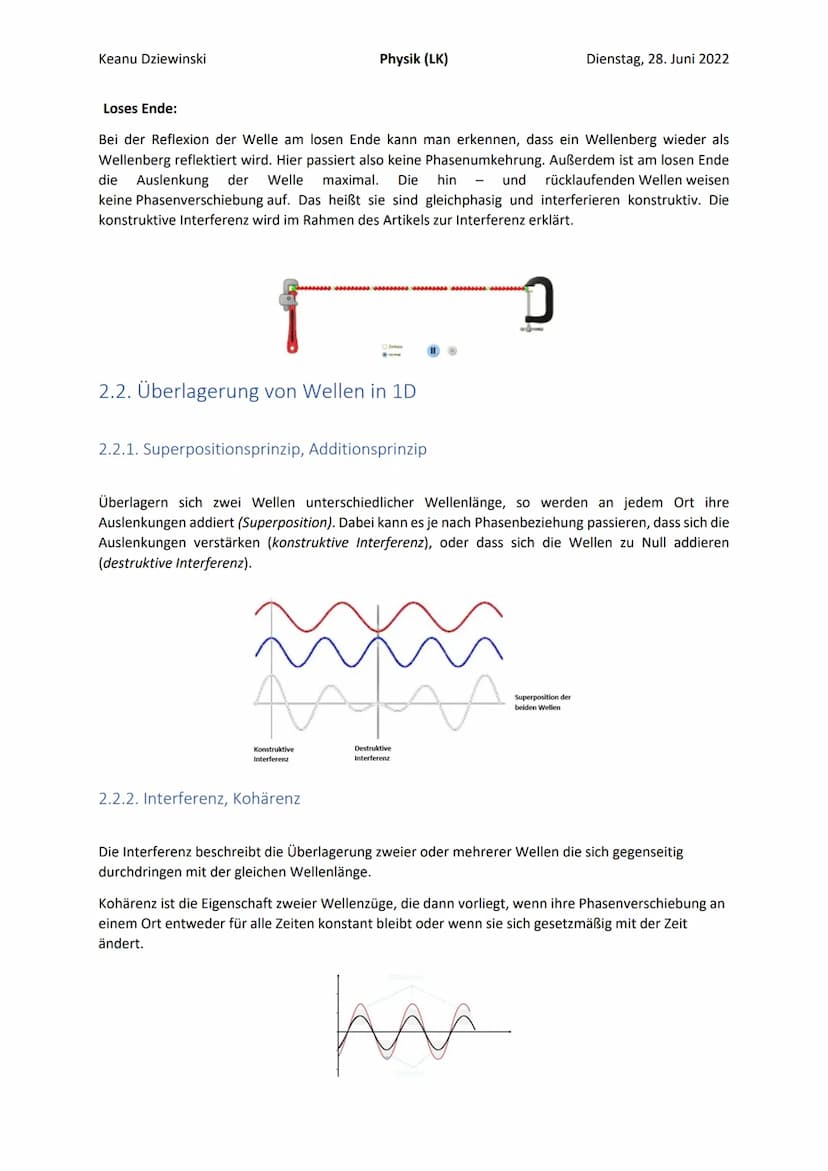 Keanu Dziewinski
Inhaltsverzeichnis
Physik (LK)
2.1. Entstehung und Ausbreitung mechanischer Wellen.
2.1.1. Mechanische Wellen: Entstehung, 