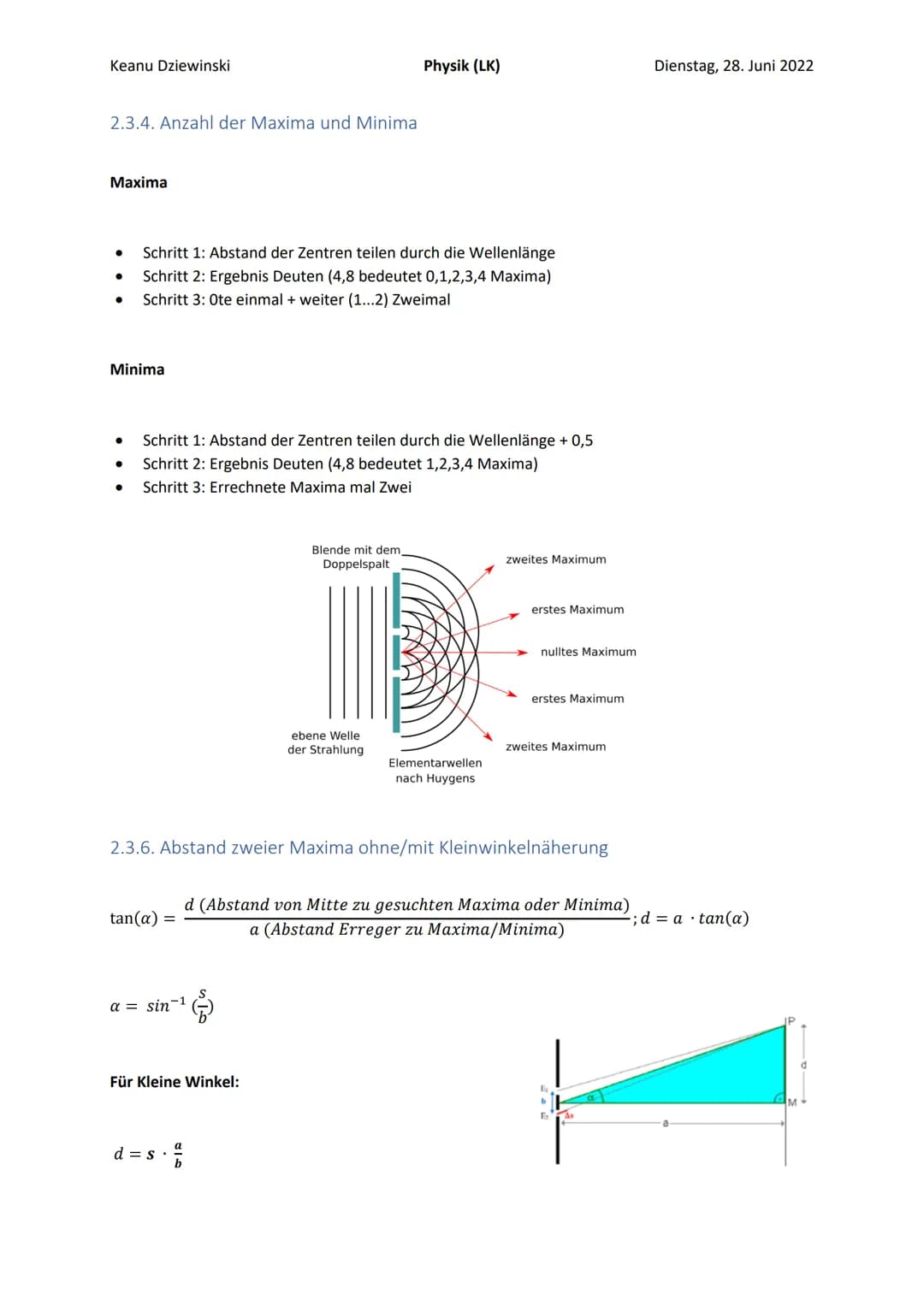 Keanu Dziewinski
Inhaltsverzeichnis
Physik (LK)
2.1. Entstehung und Ausbreitung mechanischer Wellen.
2.1.1. Mechanische Wellen: Entstehung, 