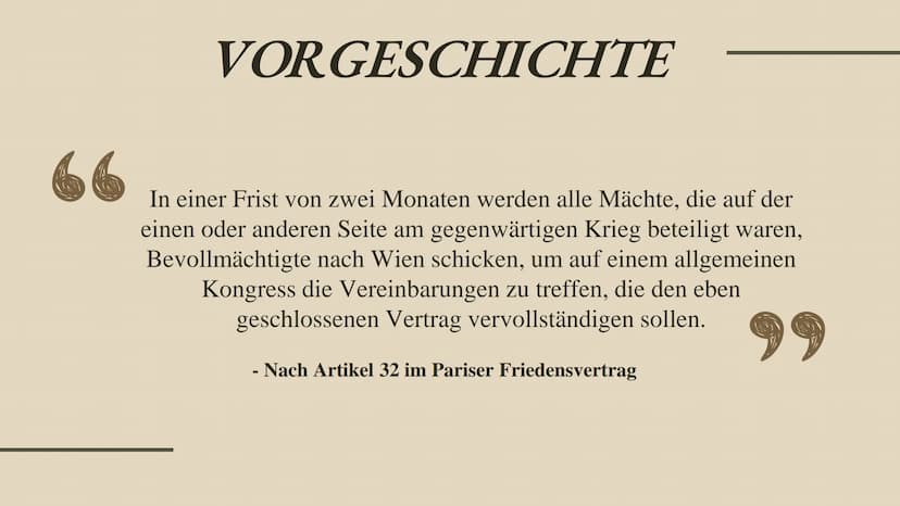 GESCHICHTE
WIENER KONGRESS
D
27.02.23 WIENER KONGRESS
INHALTSANGABE INHALTSANGABE
Vorgeschichte
Allgemein
Organisation des Kongresses
,,Der 
