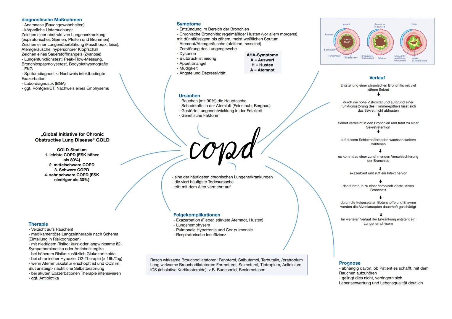 diagnostische Maßnahmen
Anamnese (Rauchgewohnheiten)
- körperliche Untersuchung:
Zeichen einer obstruktiven Lungenerkrankung
(expiratorische
