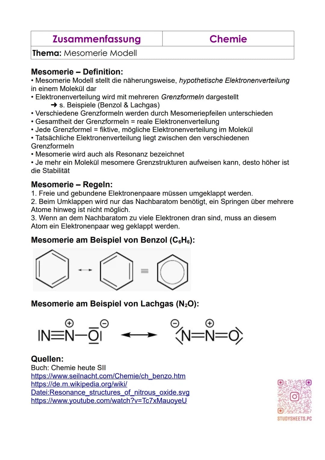 Zusammenfassung
Thema: Mesomerie Modell
Mesomerie - Definition:
• Mesomerie Modell stellt die näherungsweise, hypothetische Elektronenvertei