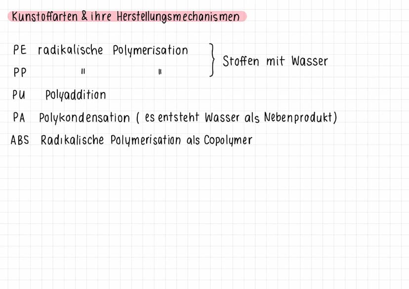 Kunststoffe Chemie Klausur Nr. 3
Kunststoffarten
Thermoplasten
↳ thermoplastisch = Kunststoffe, die sich in einem bestimmten
Temperaturberei