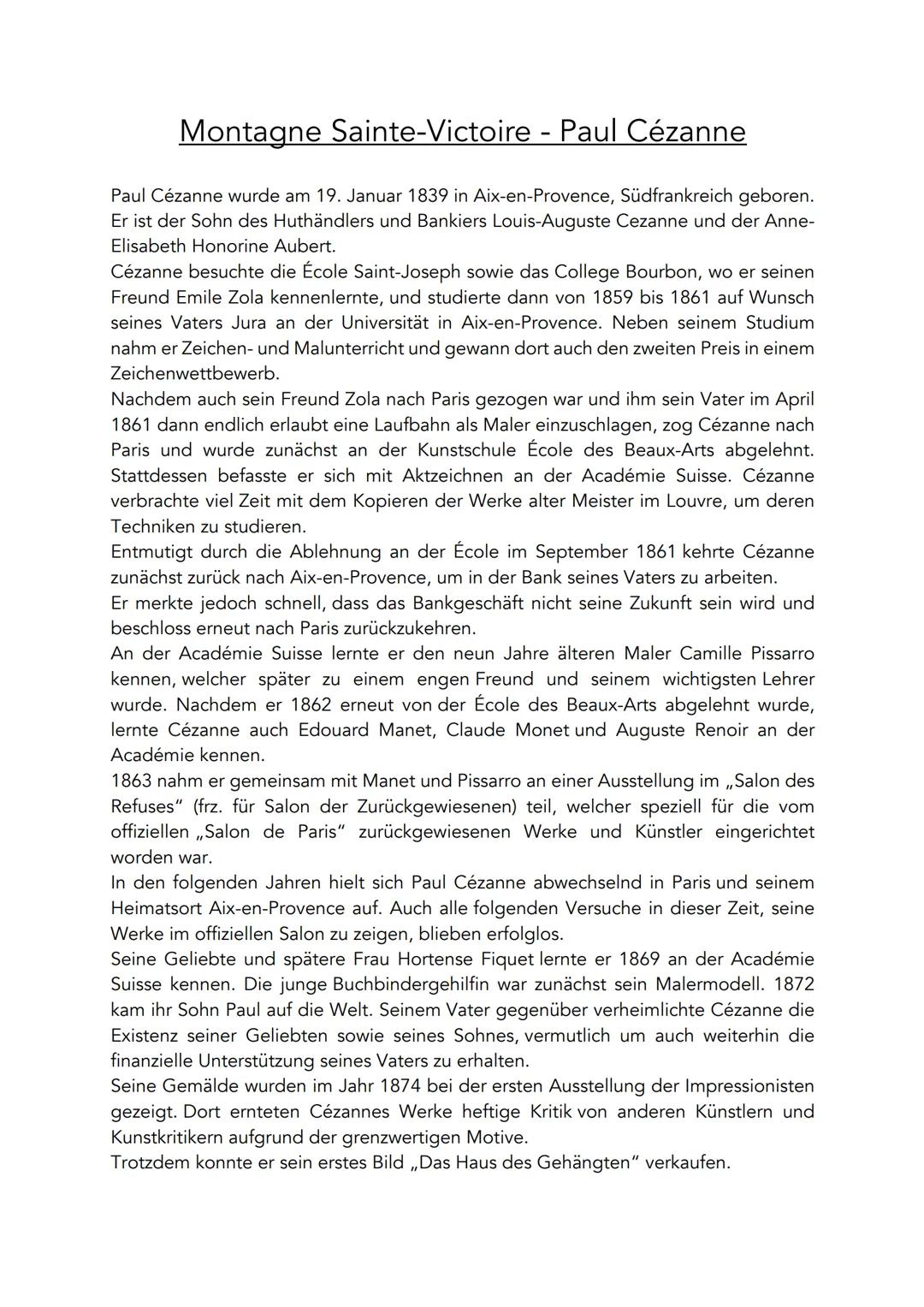 Montagne Sainte-Victoire - Paul Cézanne
Paul Cézanne wurde am 19. Januar 1839 in Aix-en-Provence, Südfrankreich geboren.
Er ist der Sohn des