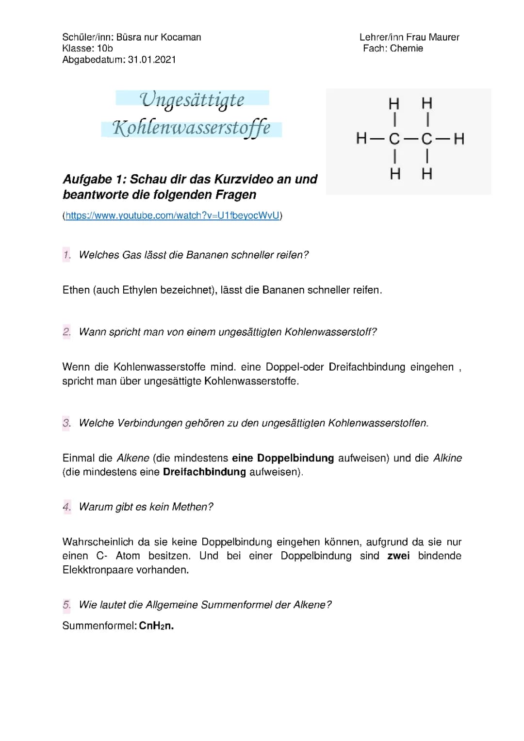 Ungesättigte Kohlenwasserstoffe: Beispiele, Erkennung und Übungen
