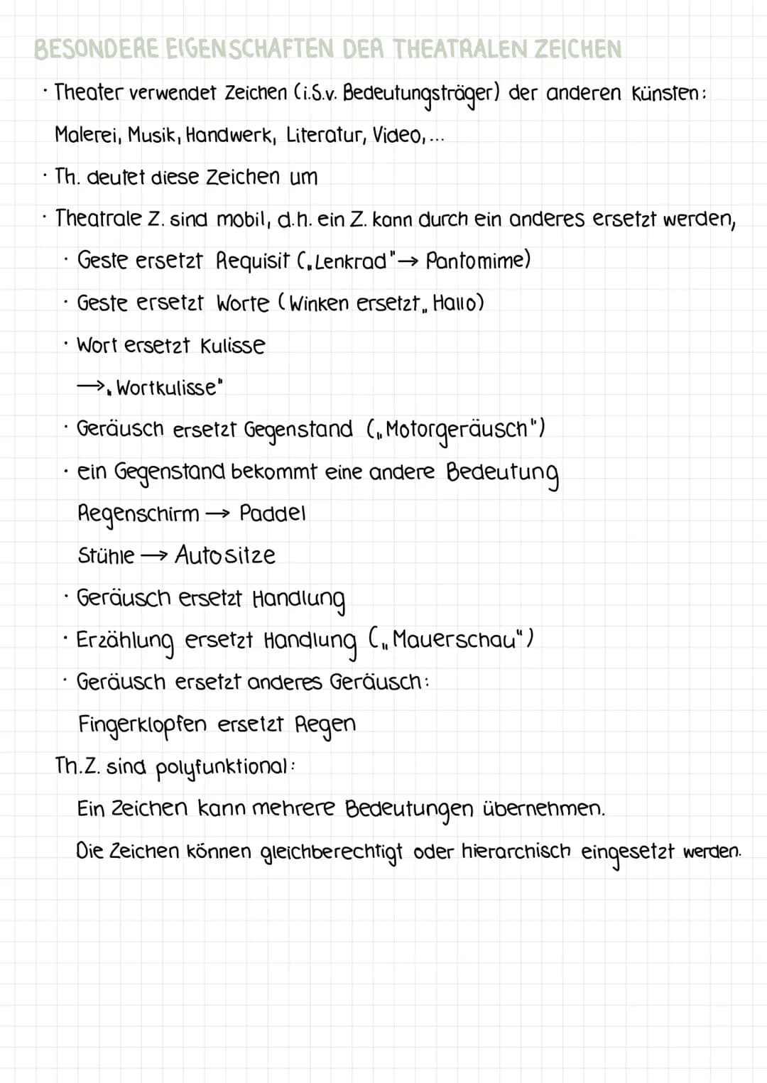 THEATER ALS ZEICHENSYSTEM
DIE ZEICHEN DES THEATERS
Visuelle Zeichen
Schauspieler:
das spezifische
Außere
kinetische
Zeichen
Raum-
dekoration