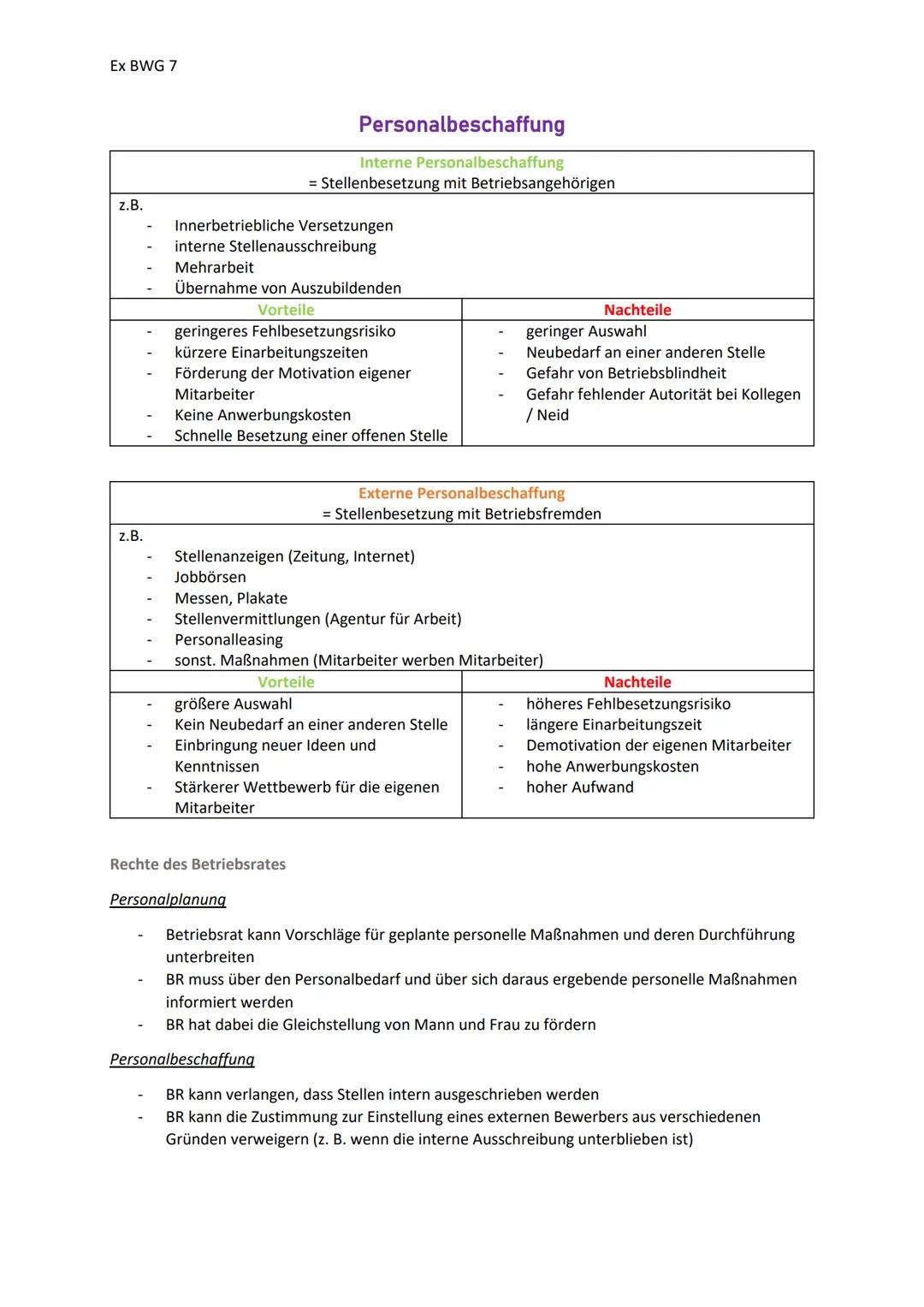 --- OCR Start ---
Ex BWG 7
Personalbedarfsplanung
Die Personalbedarfsplanung versucht zu ermitteln, wie viele Arbeitskräfte wann und wo insg