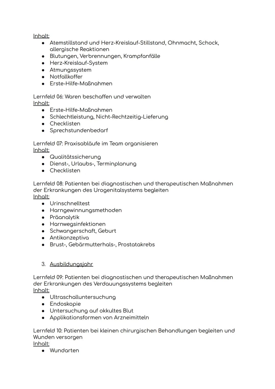 Lernfelder in der Ausbildung als Medizinische Fachangestellte
1. Ausbildungsjahr
Lernfeld 01: Im Beruf und Gesundheitswesen orientieren
Inha