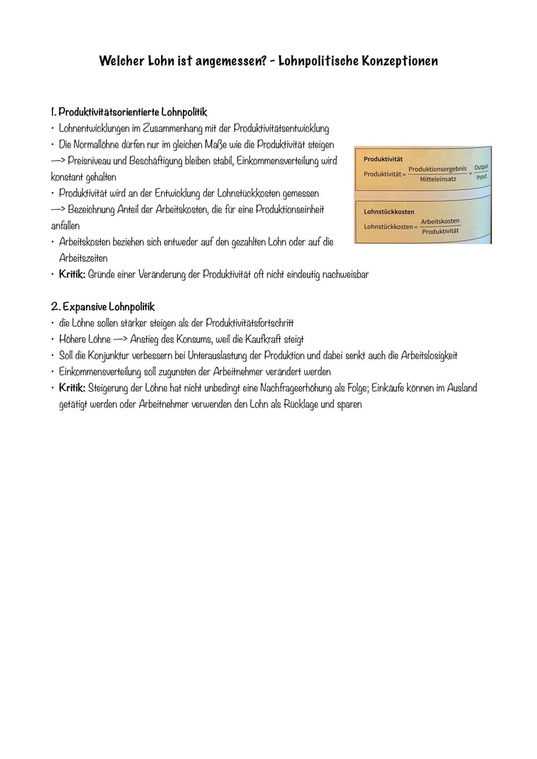 Welcher Lohn ist angemessen? - Lohnpolitische Konzeptionen
1. Produktivitätsorientierte Lohnpolitik
Lohnentwicklungen im Zusammenhang mit de