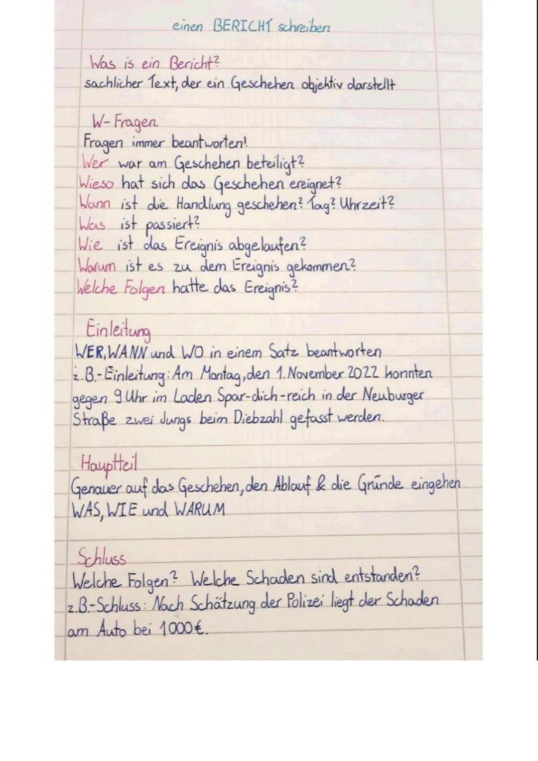 einen BERICHT schreiben
Sprache
deutlich und klar schreiben
heine persönliche Meinung
keine Umgangssprache
Wörter verwenden, die Spannung er