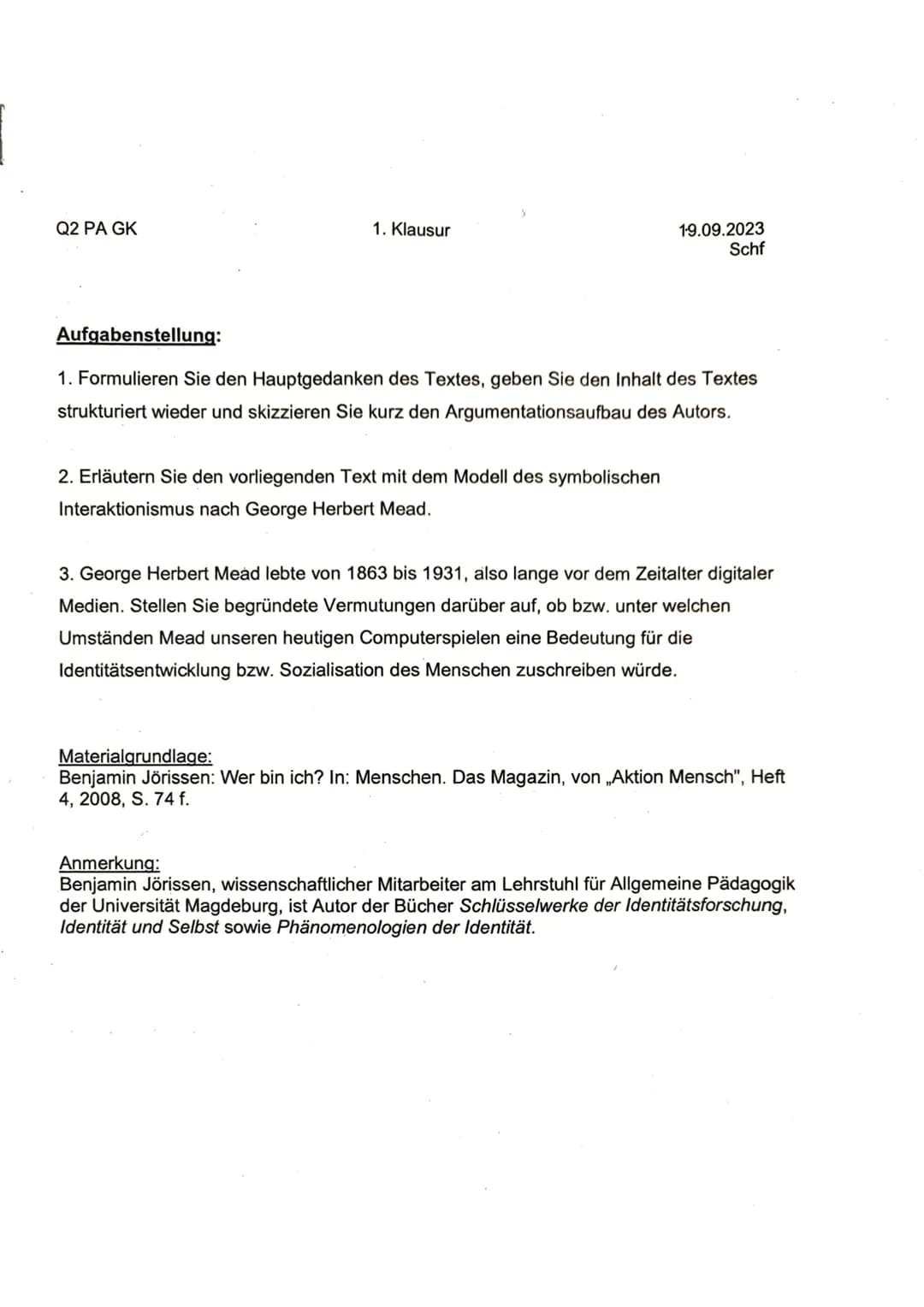 Q2.1-Pädagogik GK-Klausur-George H. Mead-15Punkte