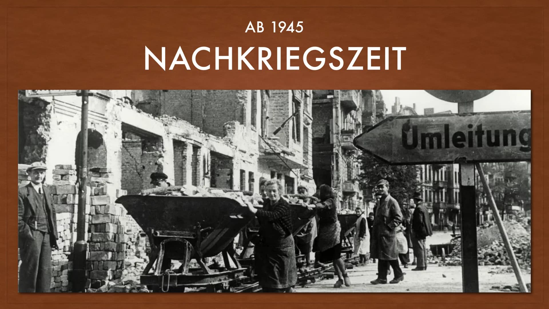 AB 1945
NACHKRIEGSZEIT
Umleitung DIE SIEGERMÄCHTE . GB mit Churchill
• USA mit Roosevelt
●
●
SU mit Stalin
SIEGERMÄCHTE
Frankreich mit ... (