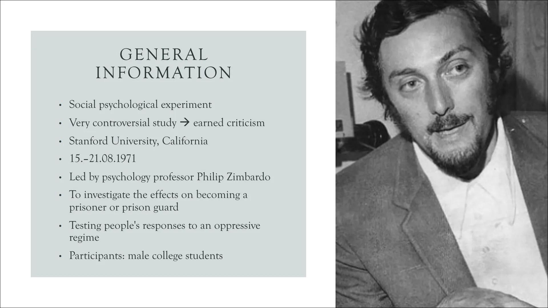 715
THE STANFORD PRISON
EXPERIMENT
a very controversial study
309
COUN
Alina T. THE STANFORD PRISON EXPERIMENT
General information
Social ps