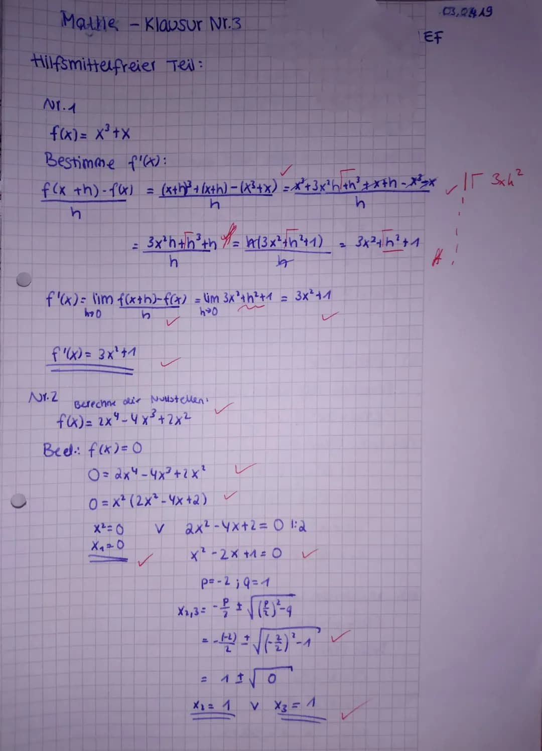 Mathematik
Klausur Nr.3 | 18/19
Thema:
Hilfsmittelfreier Teil (30 Min)
Name:
Datum:
03.04.19
Klasse:
EF M G2
Hilfsmittelfreier Teil
Bei der 