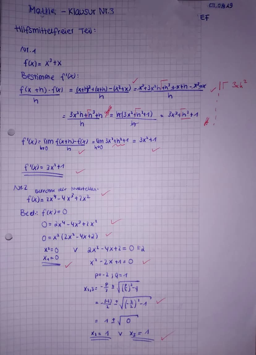 Mathematik
Klausur Nr.3 | 18/19
Thema:
Hilfsmittelfreier Teil (30 Min)
Name:
Datum:
03.04.19
Klasse:
EF M G2
Hilfsmittelfreier Teil
Bei der 
