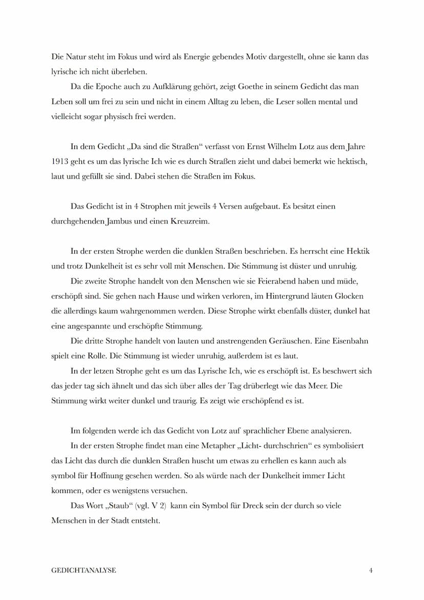 Lina M.
Deutsch LK
13.09.22
Vergleichende Gedichtanalyse
Goethe - Lotz
Das Gedicht,, Auf dem See" verfasst von Johann Wolfgang von Goethe in