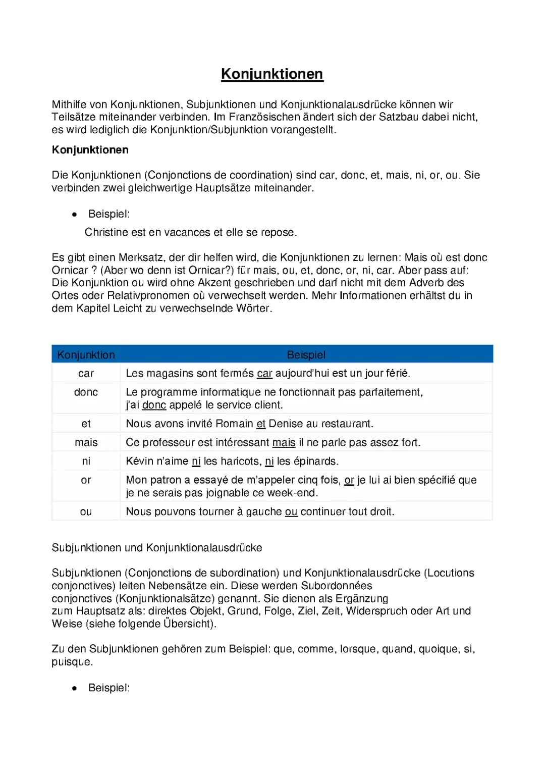 Französische Konjunktionen: Liste & Übungen für Kids