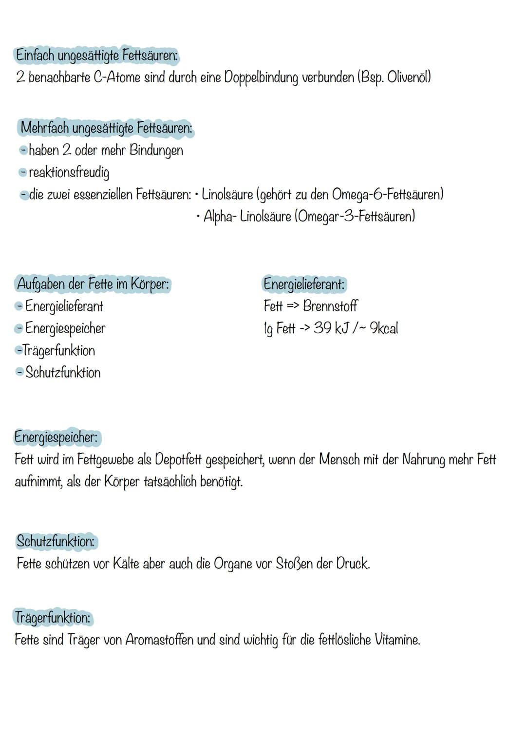 besten aus:
C-> Kohlenhydrate
O-> Sauerstoff
H-> Wasserstoff
sind Brennstoffe
Fette
- liefern Energie
erhalten die Körpertemperatur aufrecht