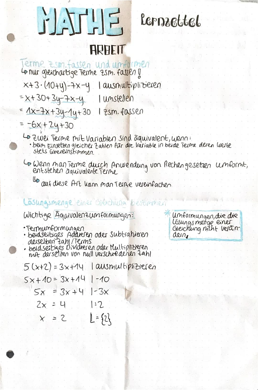 REGELN BEL
termen
Terme umformen.
Kommen bei Termen die gleichen Variablen vor, dann
darf man diese zusammenfassen.
X+X+X = 3x
2y+3y + 1y = 