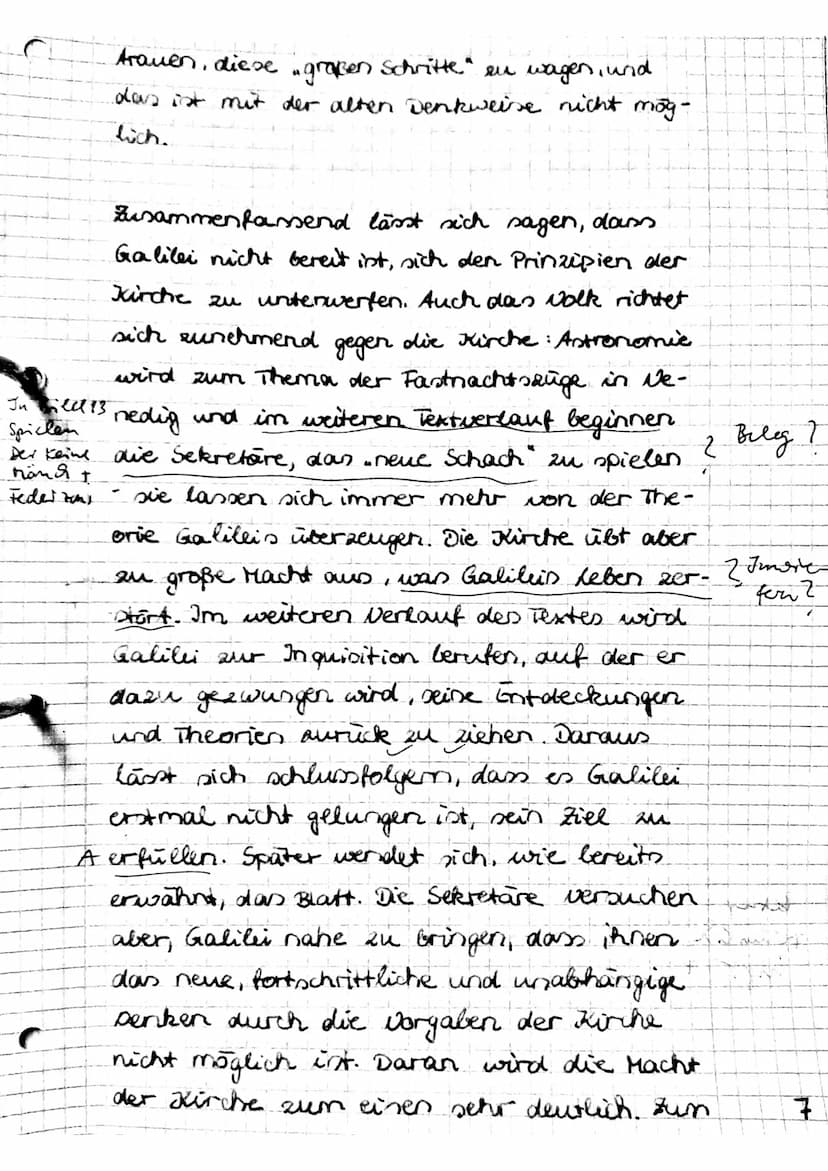 Leben des Galilei Dialoganalyse
Der vorliegende Textauszug ist ein Dialog
aus dem siebten Bild des Buches "Das Leben
des Galilei", verfausst