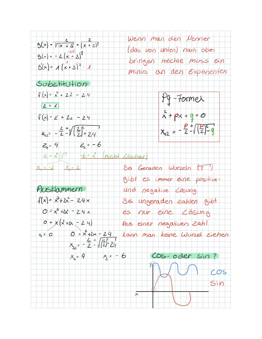 Ableitungsregeln?
Kettenregel:
f(x) = 5/3×² - 7²
f(x) = 35 (2²-7)
=
210x (3 x ³²-7) ²
f (x ) = 5 sin (3x)
f(x) = 5 cos (3x)
f(x) = 15cos (3x
