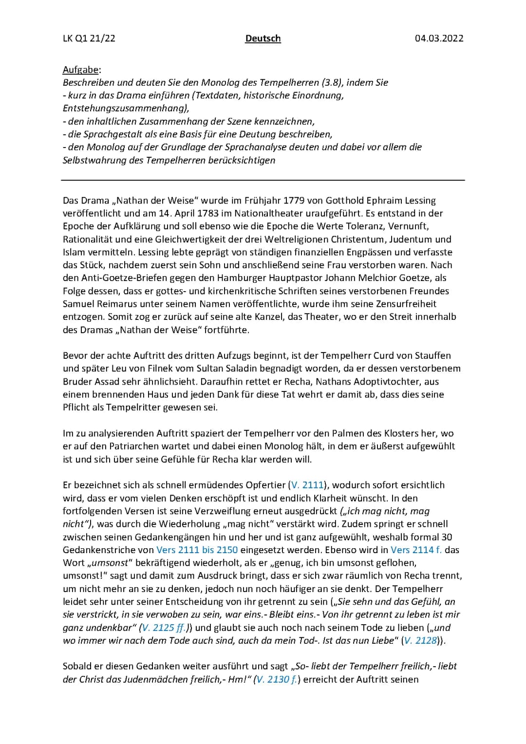 Nathan der Weise - Szenenanalyse 3.8
